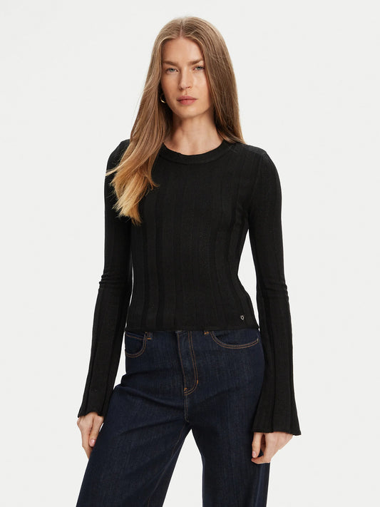 GUESS Maglione nero a coste con maniche svasate GUESS