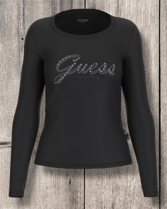 GUESS T-shirt logo con brillanti nera GUESS