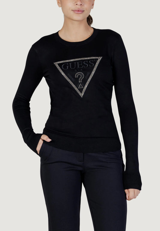 GUESS Maglia con logo triangolo iconico nera