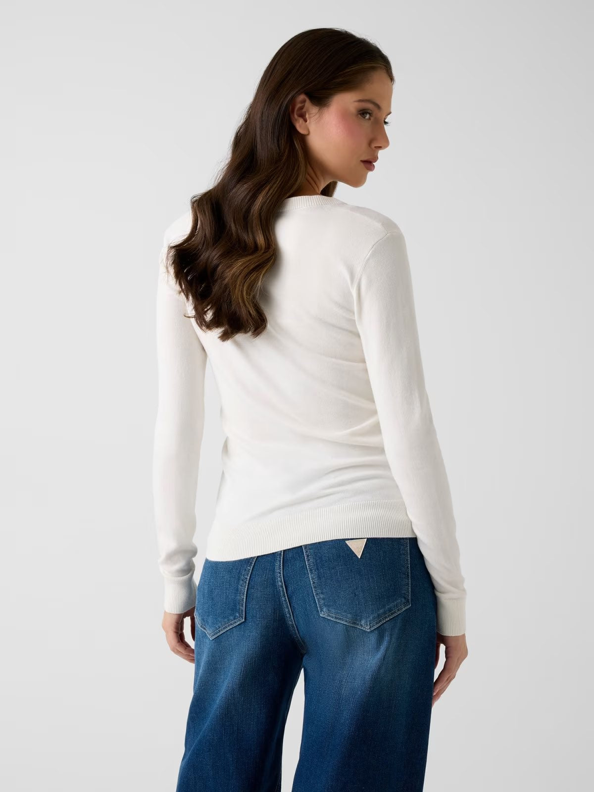 GUESS Maglione scollo a V con strass logo bianco