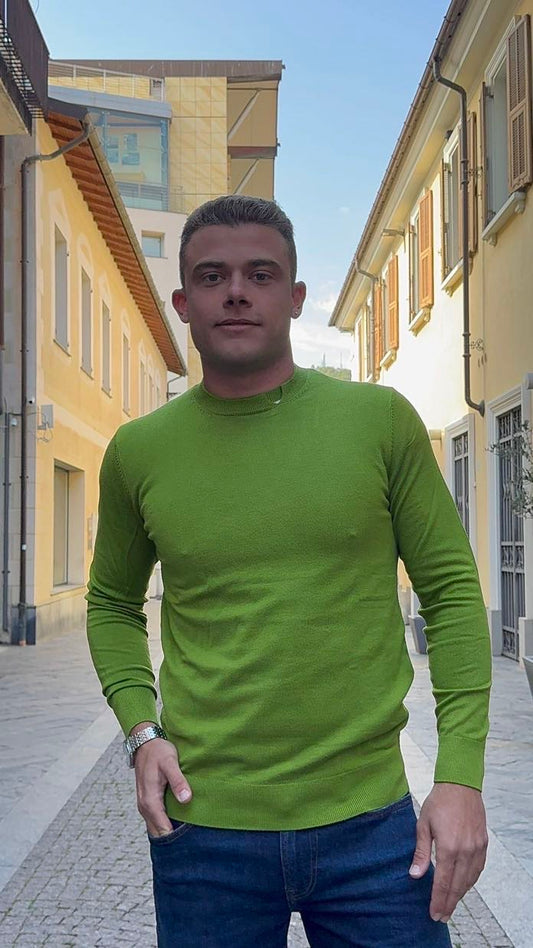 OVER-D Maglioncino girocollo con collo contrasto verde oliva