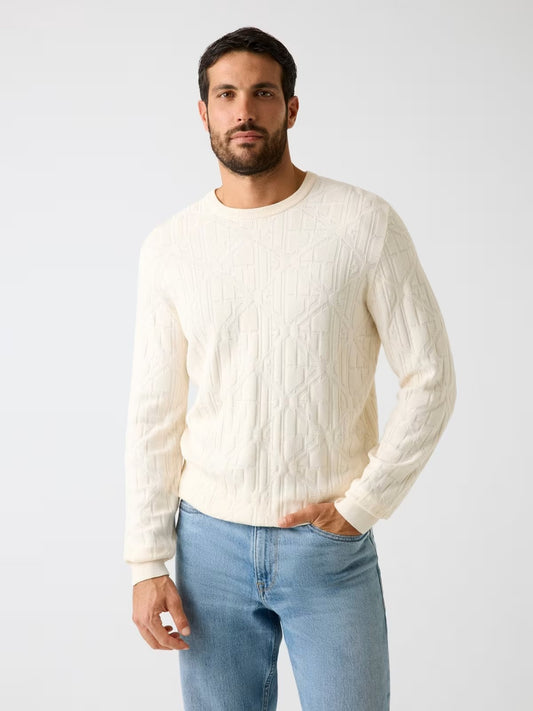 GUESS Maglioncino girocollo logato panna GUESS