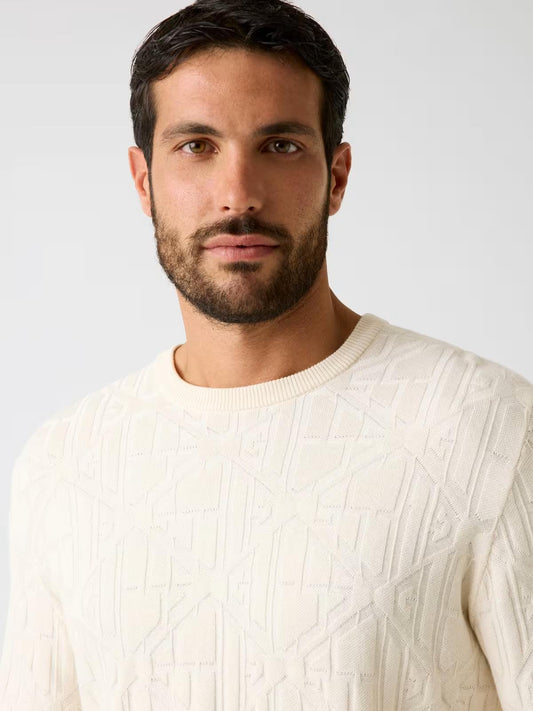GUESS Maglioncino girocollo logato panna GUESS