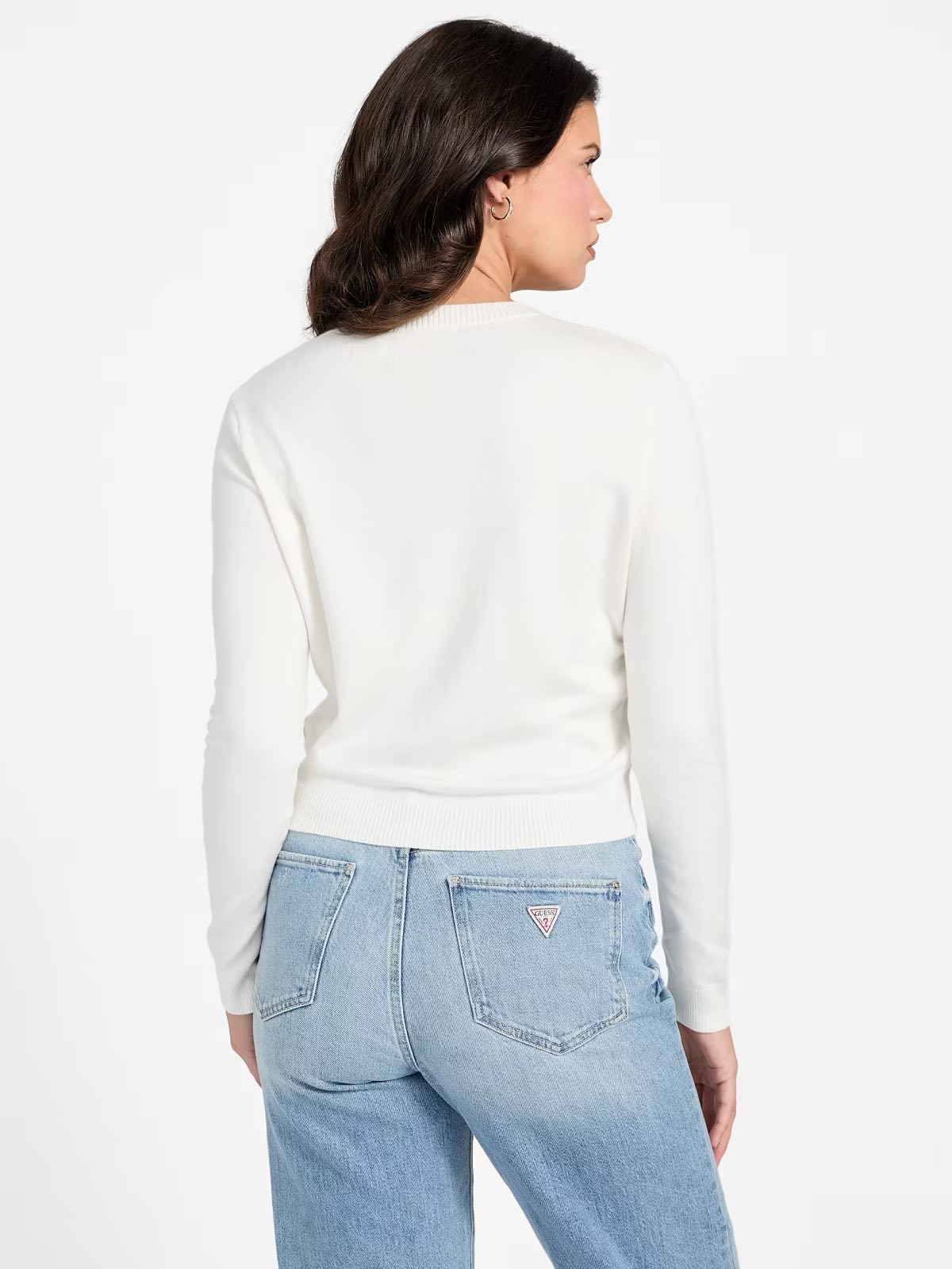 GUESS Maglione girocollo con logo strass bianco