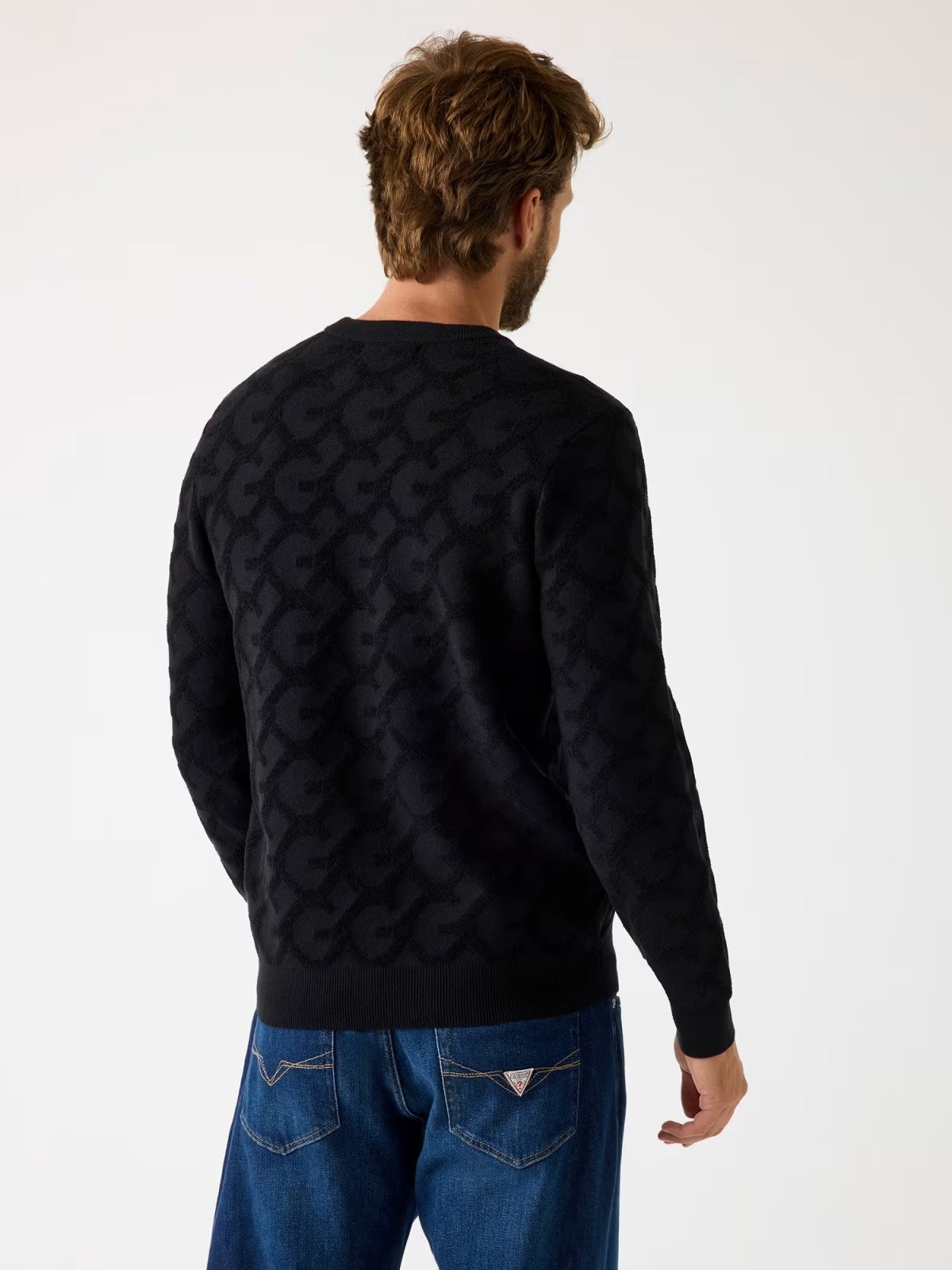 GUESS Maglione girocollo nero con logo 4g GUESS