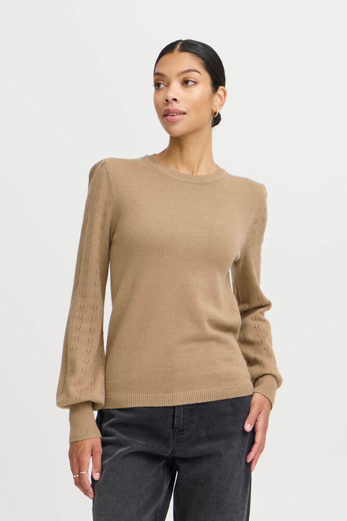 B.YOUNG Maglione Minimal Chic con Maniche Lavorate beige B.YOUNG