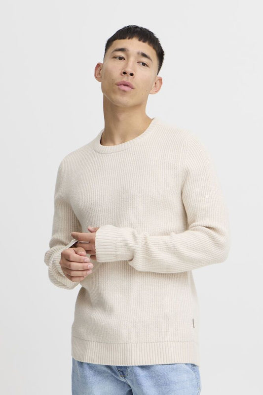 BLEND Maglione girocollo a coste panna BLEND