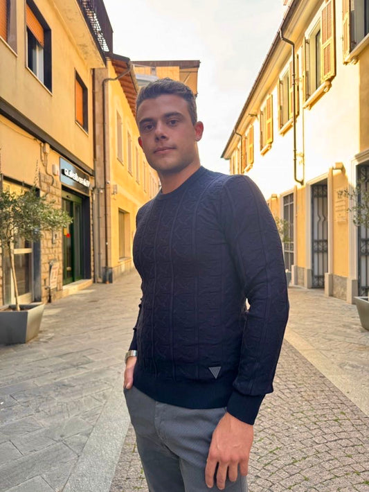 GUESS Maglione girocollo con motivo 4g blu GUESS