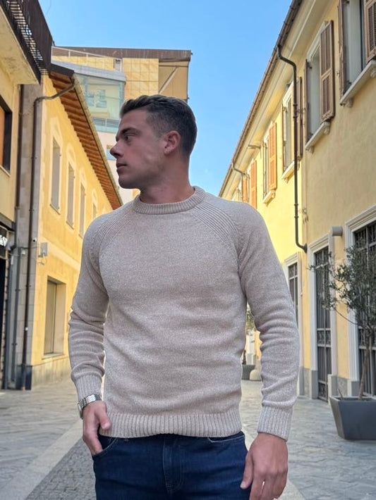 OVER-D Maglione paricollo ciniglia beige