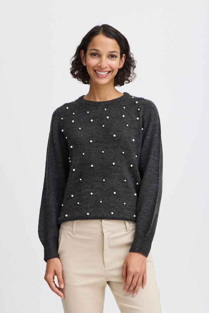 B.YOUNG Maglione morbido nero con perle B.YOUNG