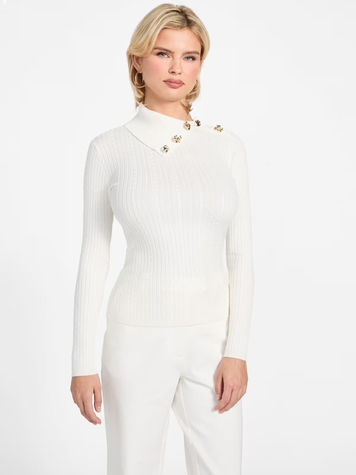 GUESS Maglione con scollo asimmetrico bianca