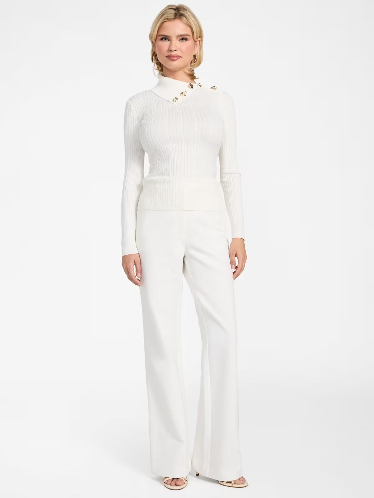 GUESS Maglione con scollo asimmetrico bianca