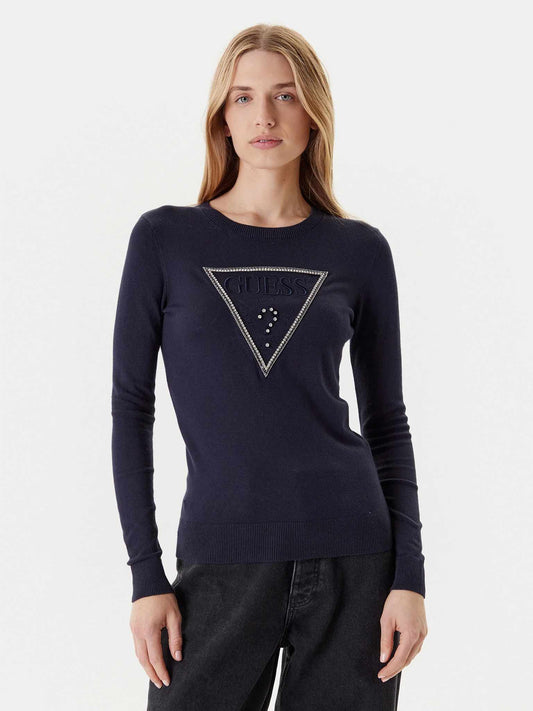 GUESS Maglione girocollo logo triangolo bianco GUESS