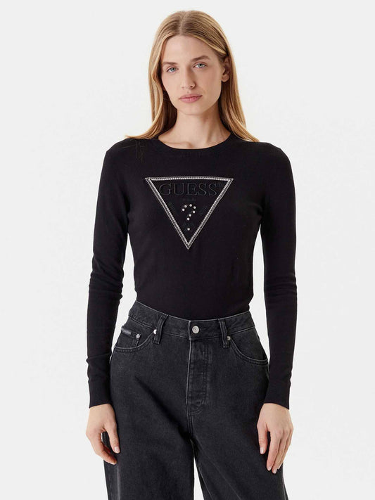 GUESS Maglione girocollo logo triangolo nero GUESS