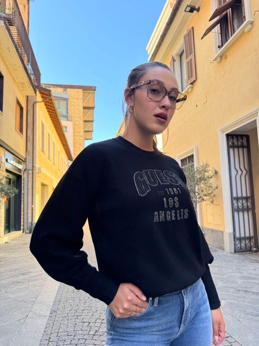 GUESS Maglione con logo frontale strass