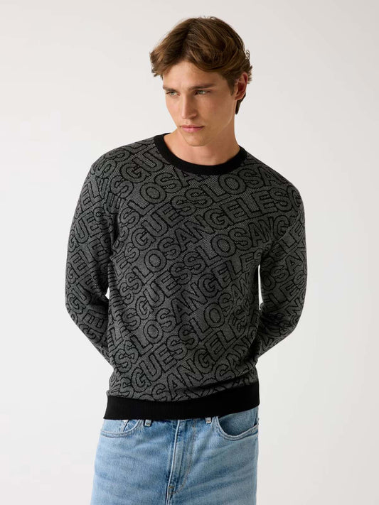 GUESS Maglione girocollo con logo nero e grigio GUESS
