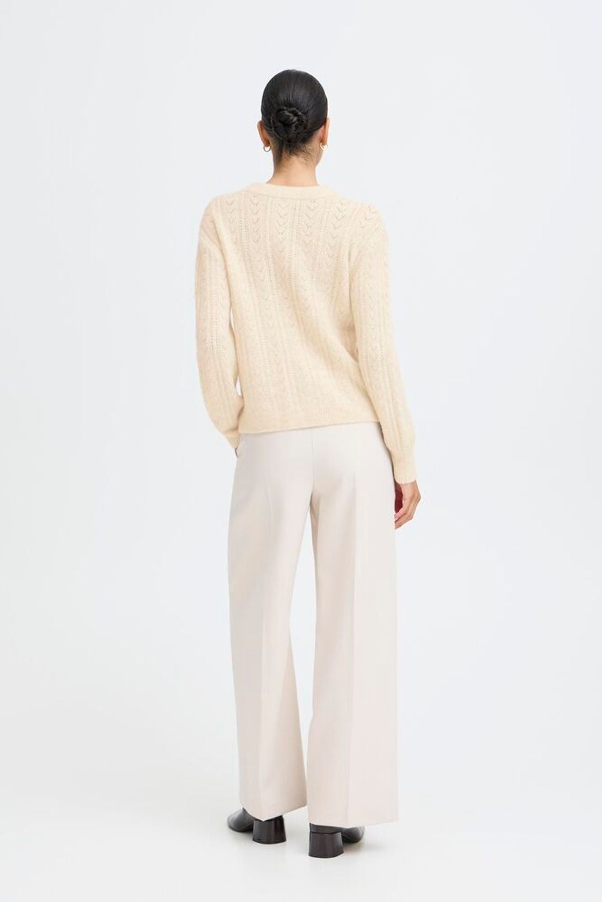 B.YOUNG Pantalone in velluto palazzo panna B.YOUNG