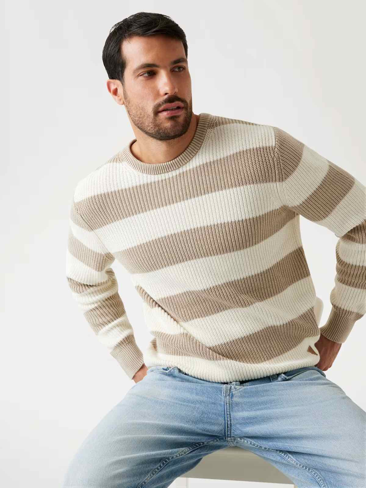 GUESS Maglione a costine e a righe beige GUESS