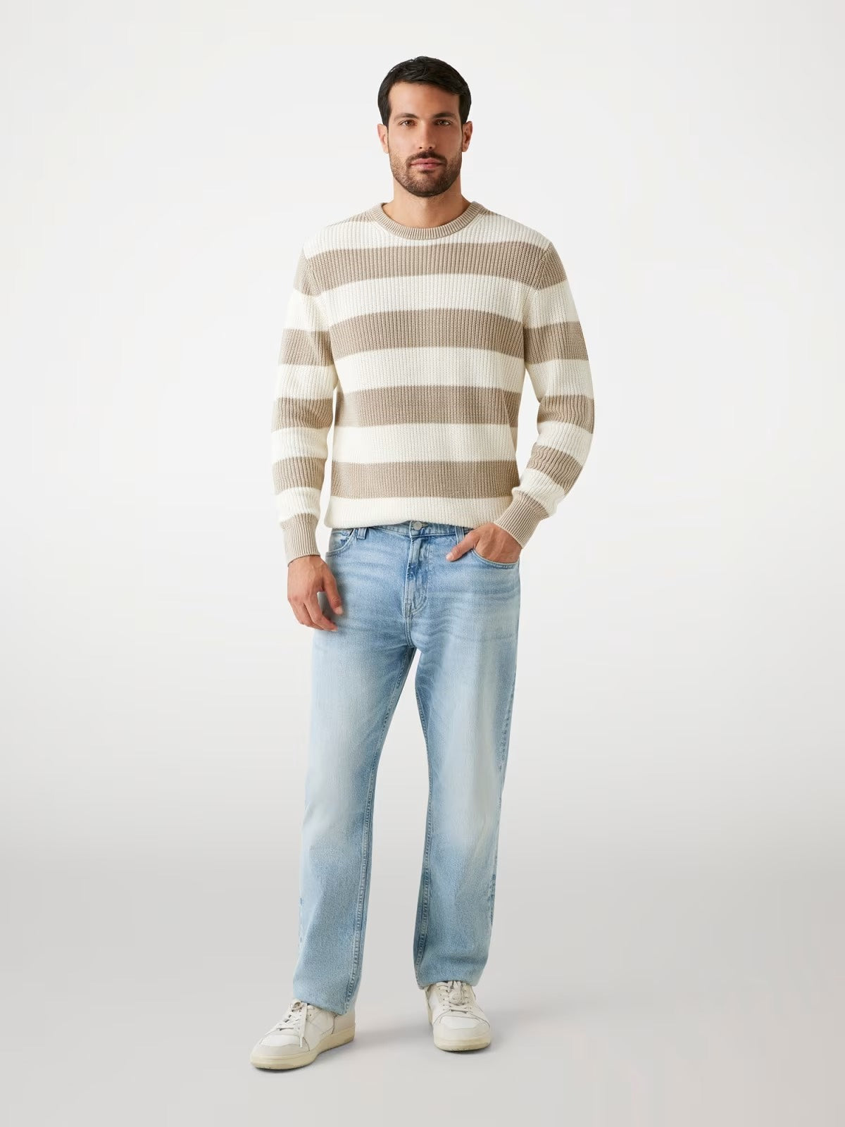 GUESS Maglione a costine e a righe beige GUESS