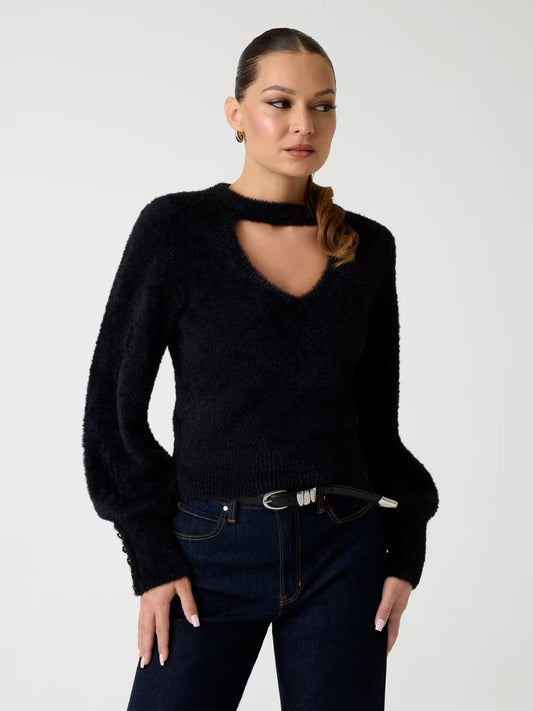 GUESS Maglione nero effetto peluche con apertura frontale chic GUESS