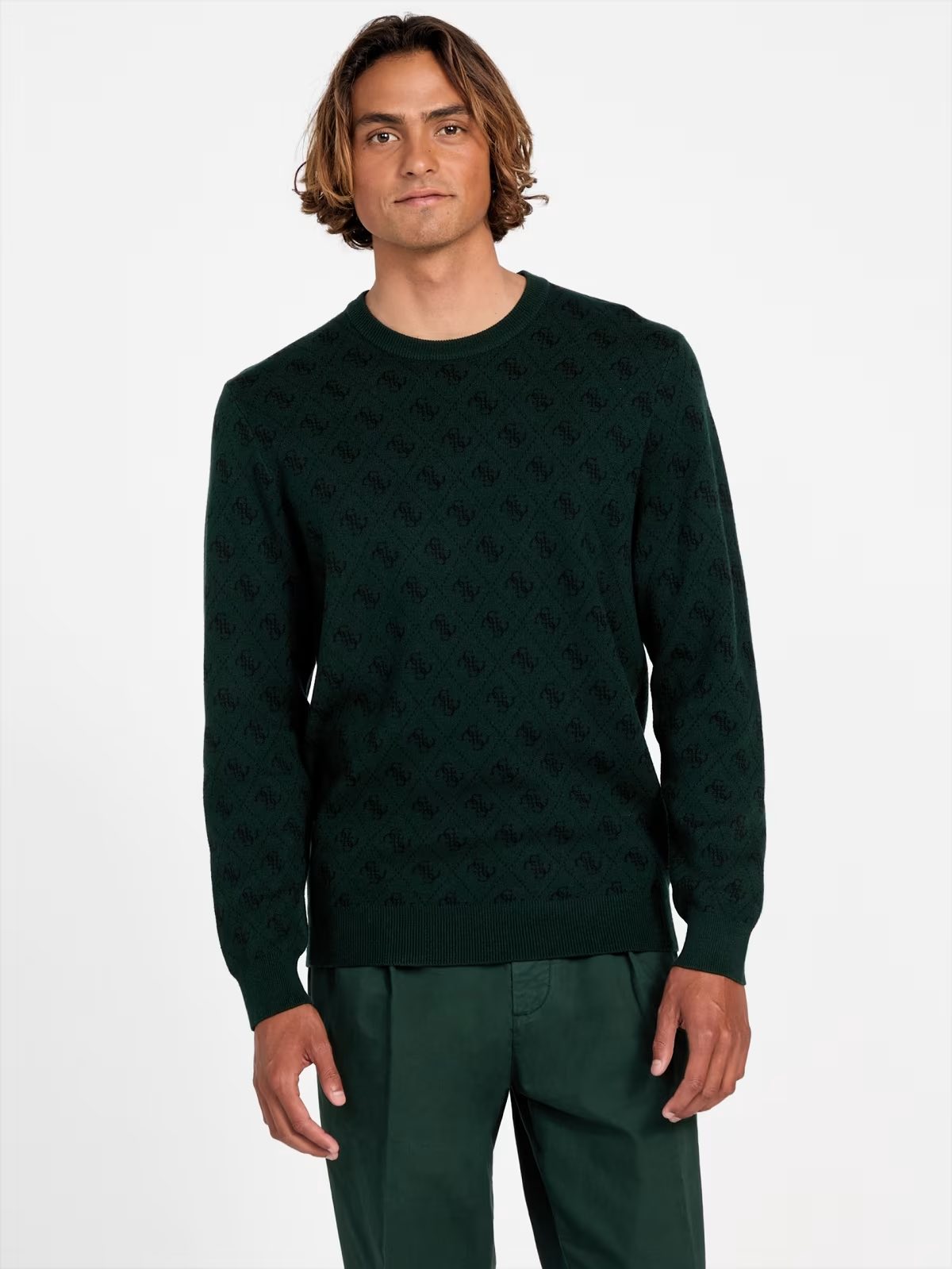 GUESS Maglione girocollo verde con logo 4g GUESS