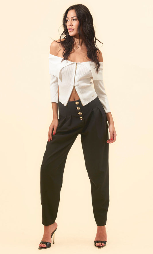 KORALLINE Pantalone nero  con bottoni davanti in tessuto KORALLINE