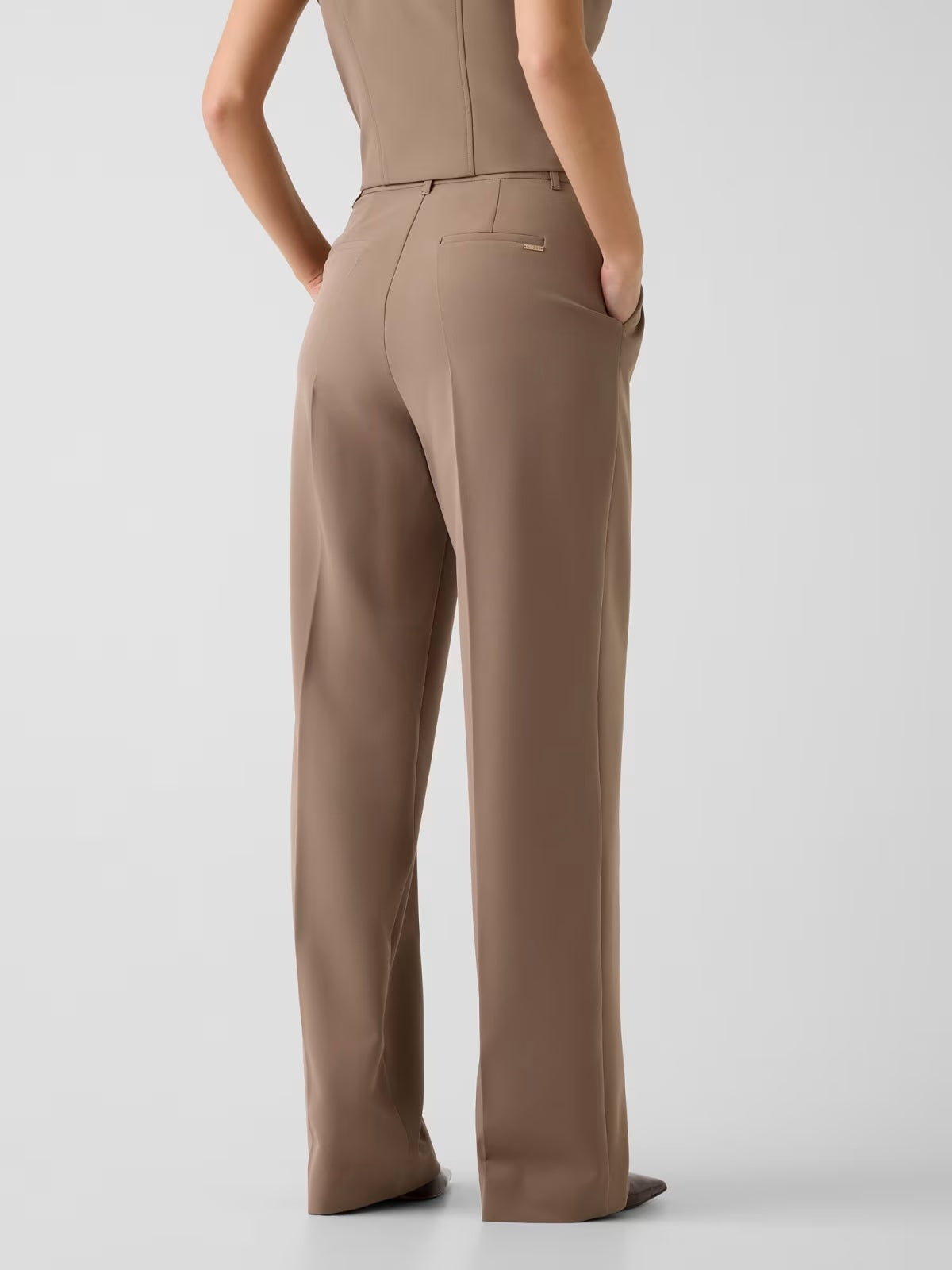 GUESS Pantalone palazzo a vita alta tortora