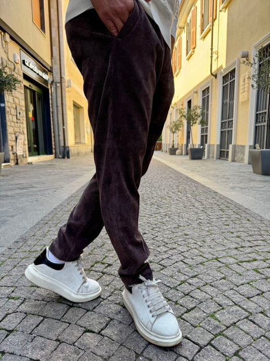 OVER-D Pantalone terepred in velluto moro a coste sottili OVER-D