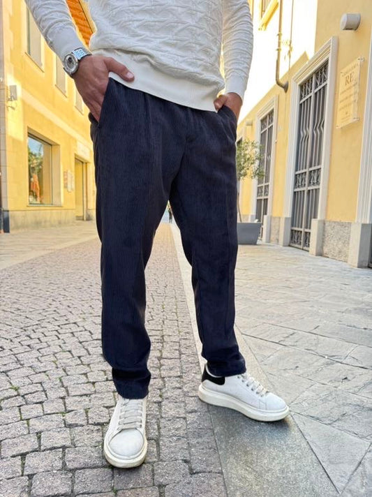 OVER-D Pantalone terepred in velluto nero a coste sottili