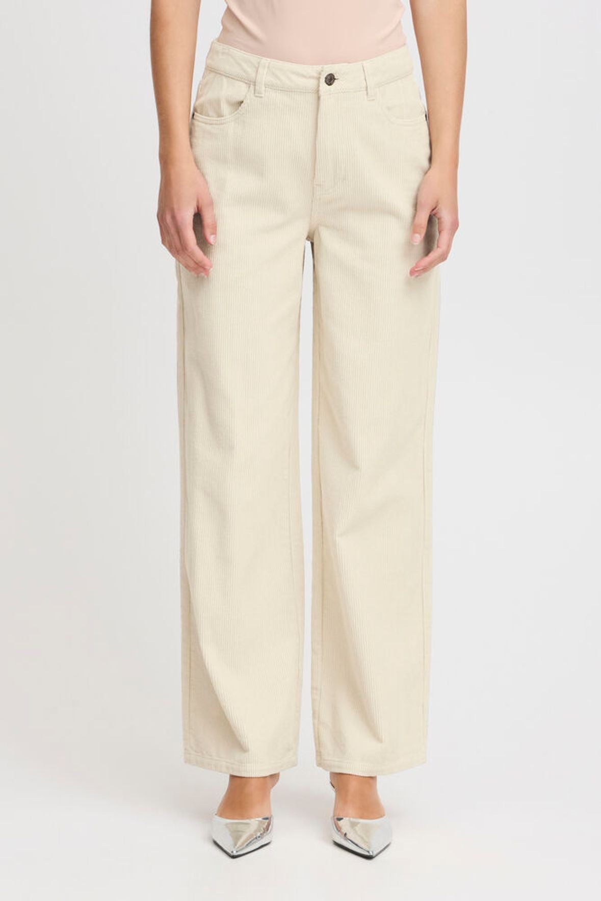 B.YOUNG Pantalone palazzo in velluto a coste panna B.YOUNG