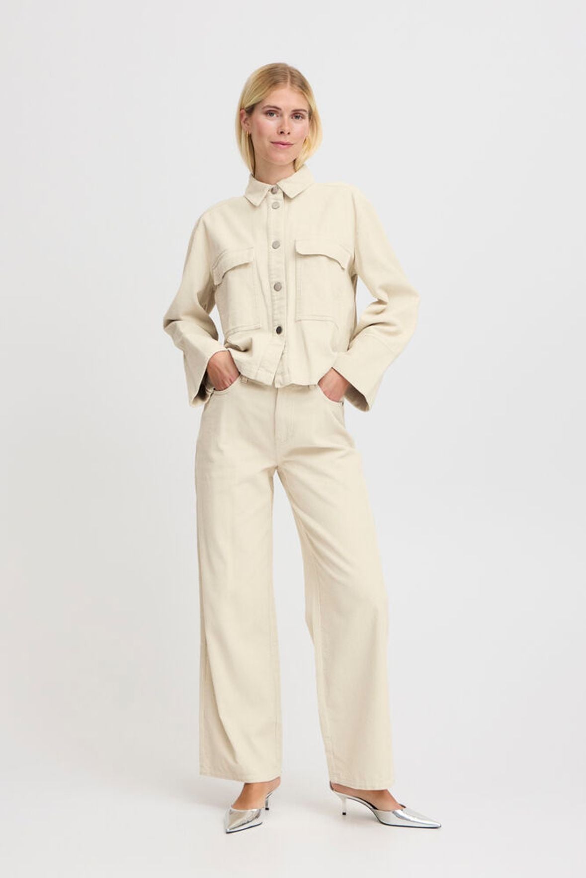 B.YOUNG Pantalone palazzo in velluto a coste panna B.YOUNG