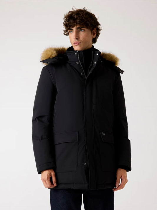 GUESS Parka con cappuccio in vera piuma blu GUESS