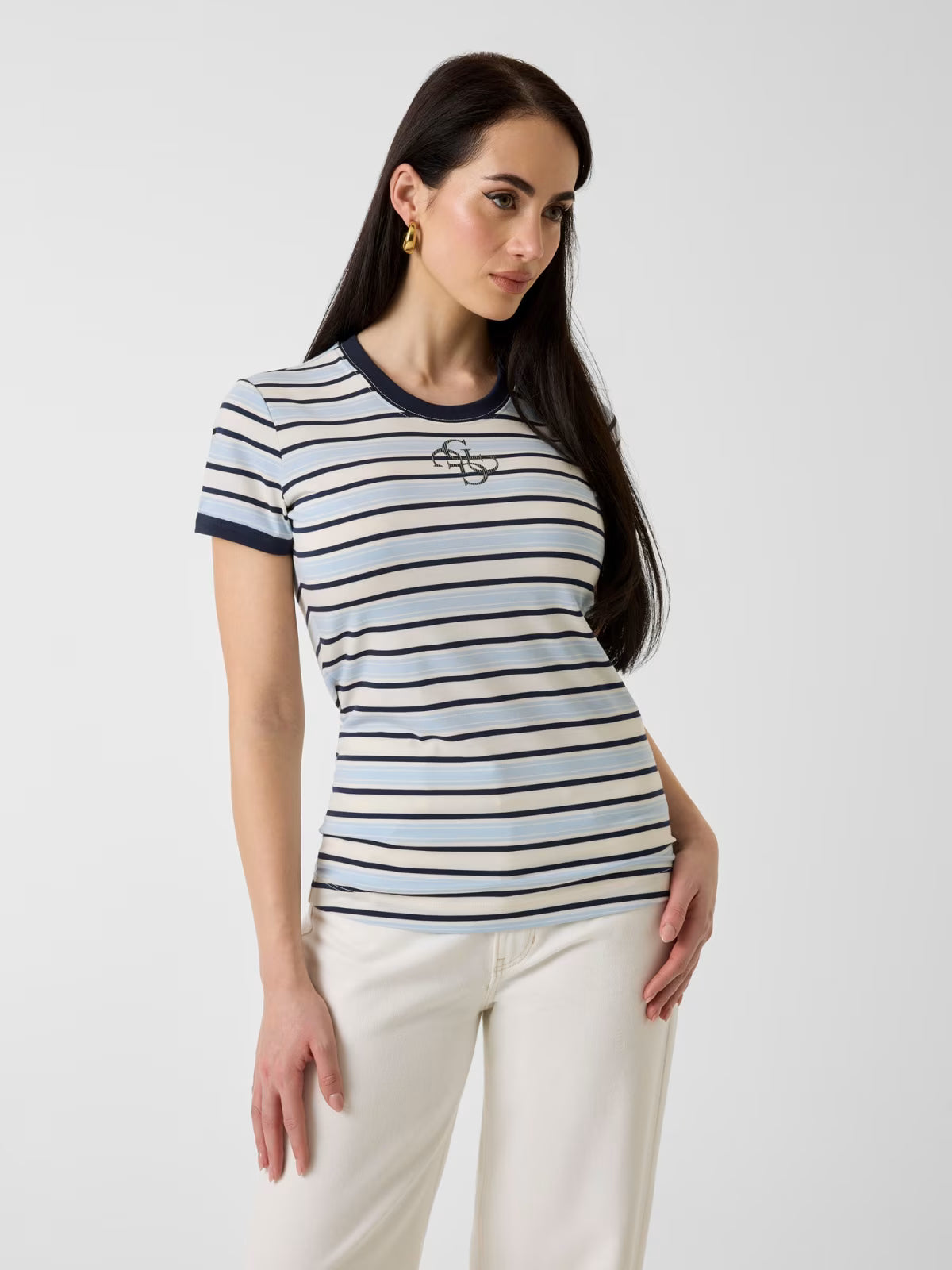 GUESS T-shirt a righe blu e celeste GUESS