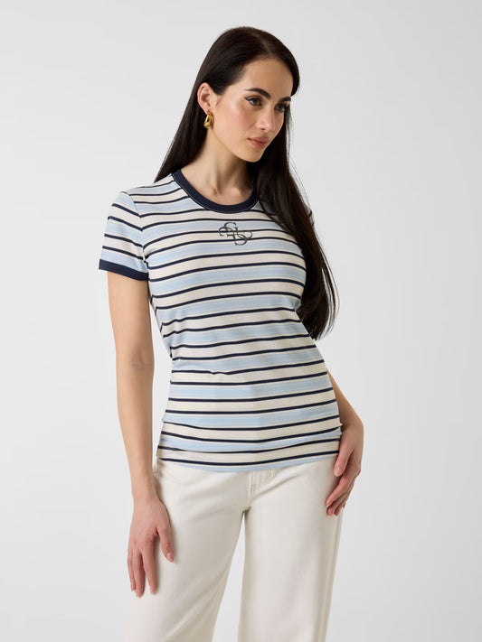 GUESS T-shirt a righe blu e celeste GUESS