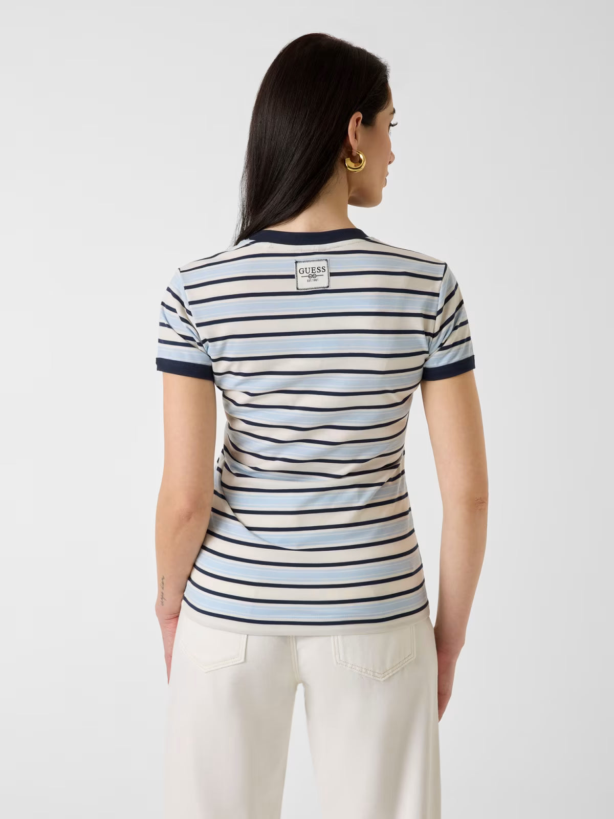 GUESS T-shirt a righe blu e celeste GUESS