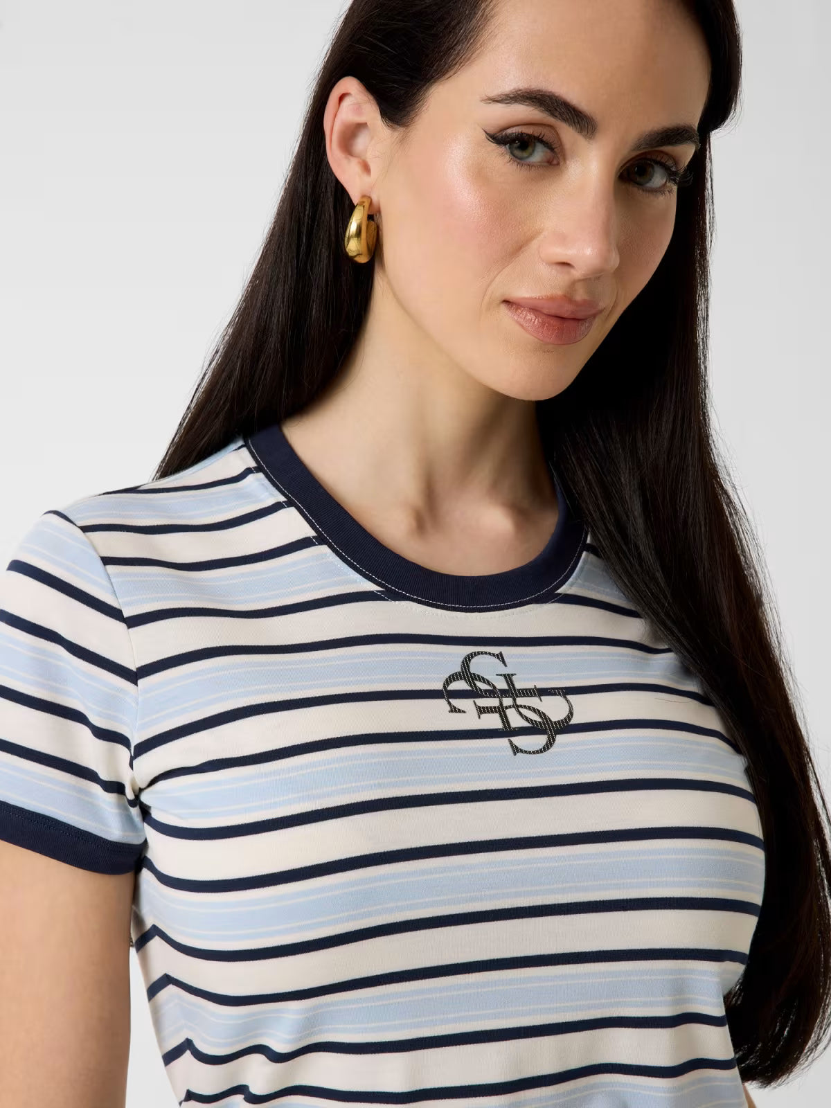 GUESS T-shirt a righe blu e celeste GUESS