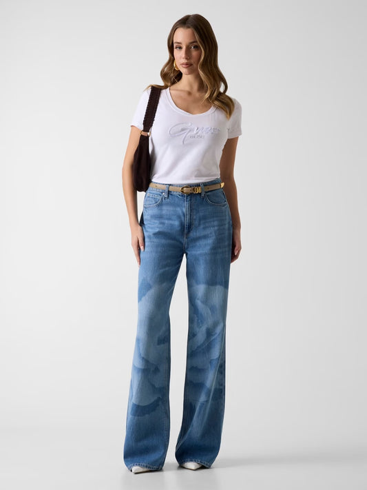 GUESS T-shirt basica bianca con scritta logo GUESS