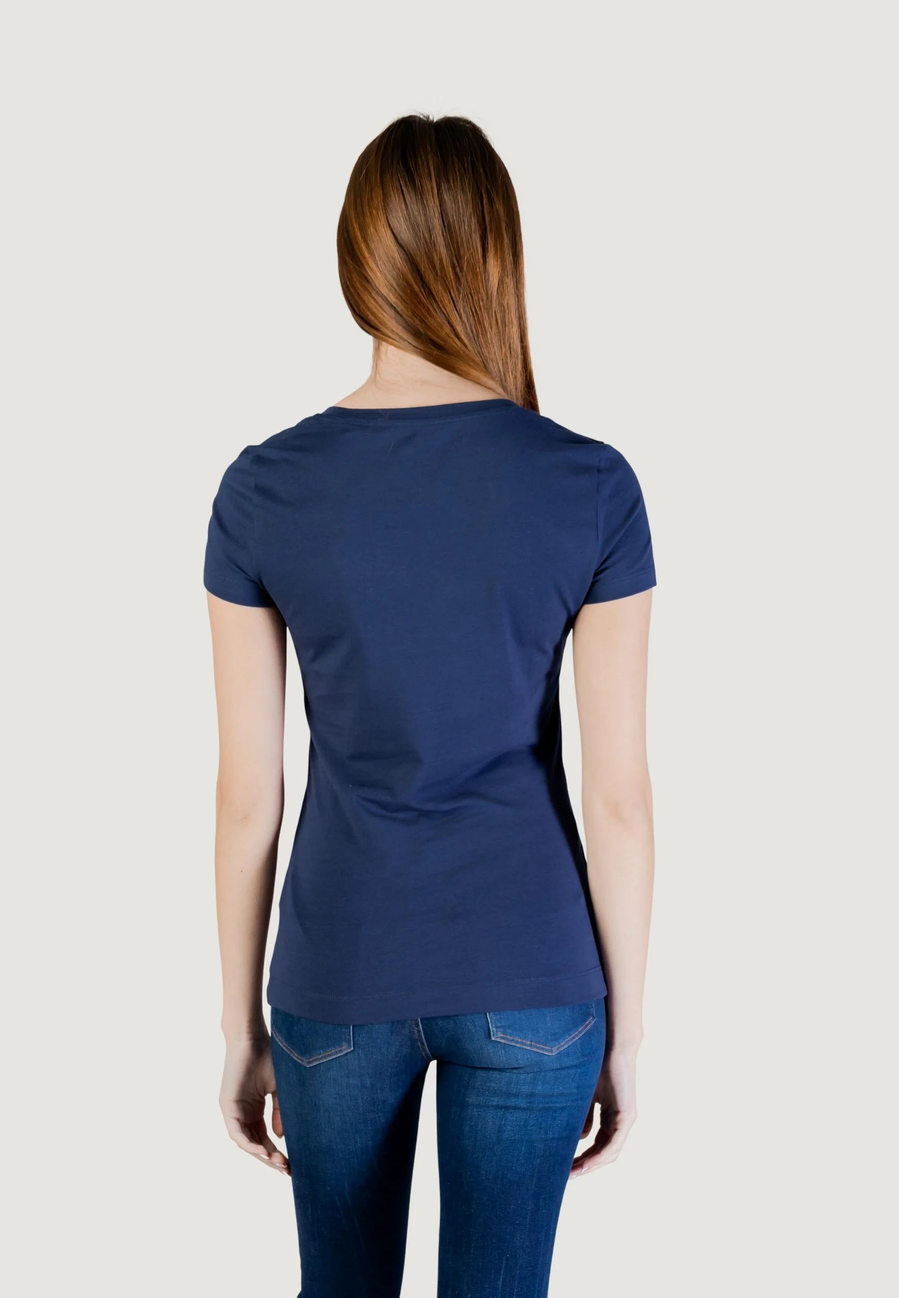 GUESS T-shirt basica blu con scritta logo GUESS