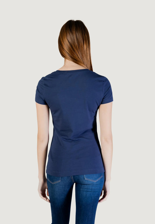 GUESS T-shirt basica blu con scritta logo GUESS