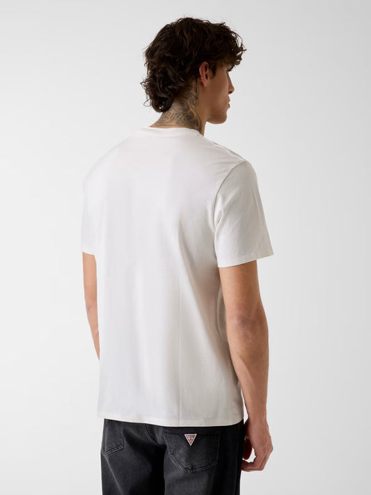 GUESS T-shirt panna con logo triangolare floreale GUESS