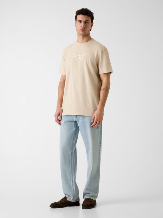 GUESS T-shirt sabbia con logo centrale GUESS