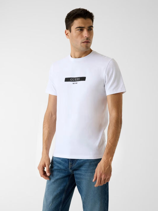 GUESS T-shirt bianca con logo frontale GUESS