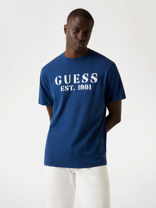 GUESS T-shirt basica con logo azzurra GUESS