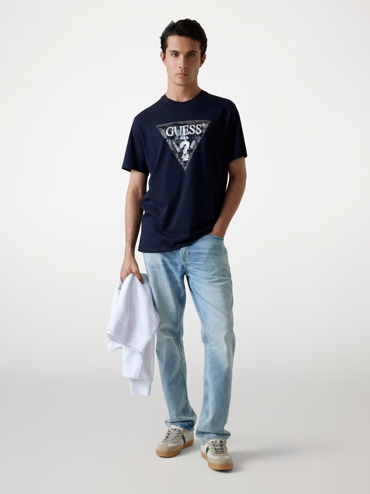 GUESS T-shirt blu con logo stampato GUESS
