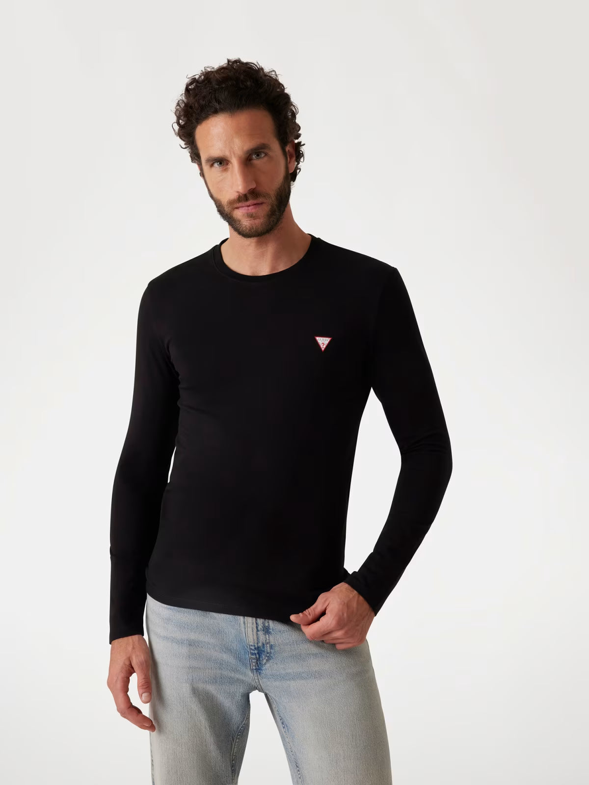 GUESS T-shirt logo piccolo triangolo nera manica lunga M2YI28 GUESS
