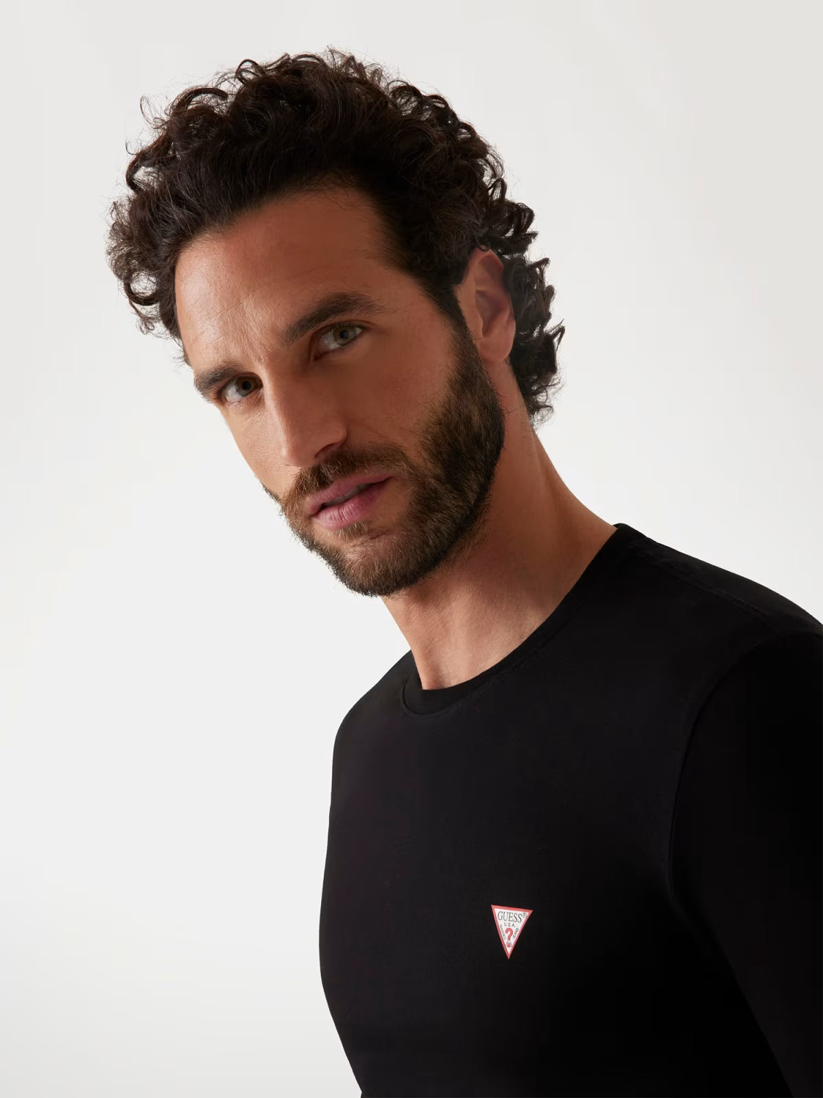 GUESS T-shirt logo piccolo triangolo nera manica lunga M2YI28 GUESS