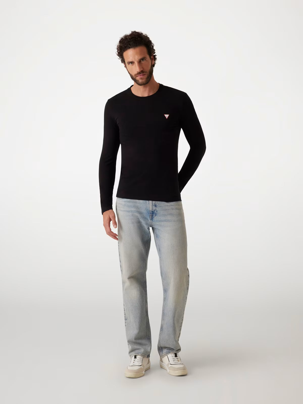 GUESS T-shirt logo piccolo triangolo nera manica lunga M2YI28 GUESS