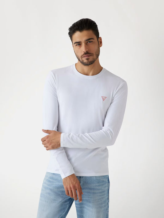 GUESS T-shirt logo piccolo triangolo bianca manica lunga M2YI28