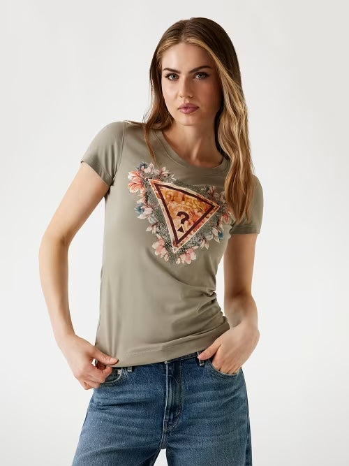 GUESS T-shirt logo triangolo floreale GUESS