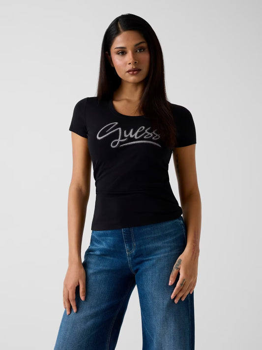 GUESS T-shirt nera con logo in rilievo